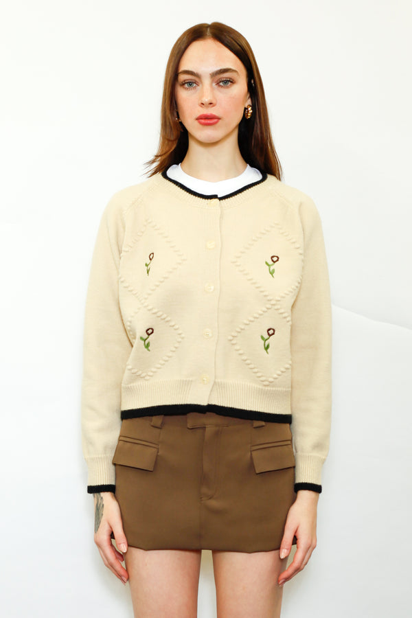 Snow Xue Gao Wool Cream Floral Motif Cardigan