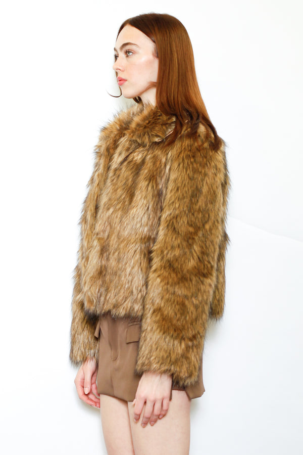 Snow Xue Gao Wool Faux Fur Black Brown Jacket