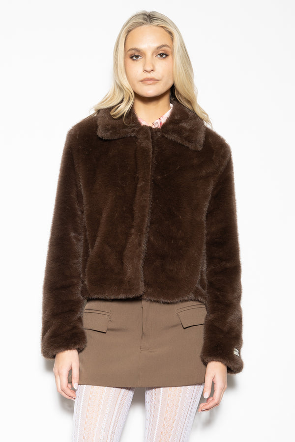 Snow Xue Gao Wool Faux Fur Chocolate Jacket