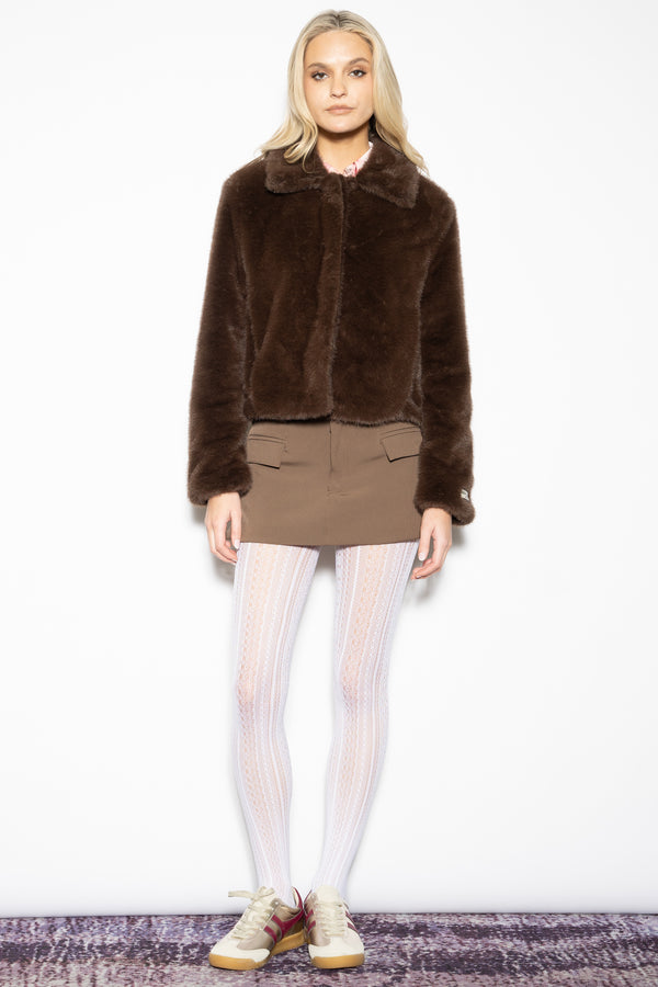 Snow Xue Gao Wool Faux Fur Chocolate Jacket