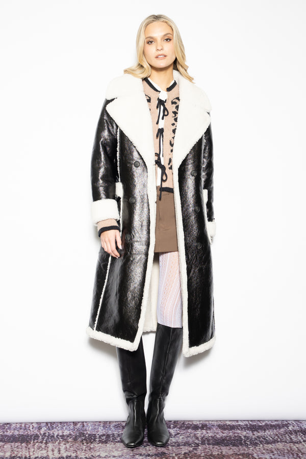 Snow Xue Gao Wool Faux Shearling Black Coat