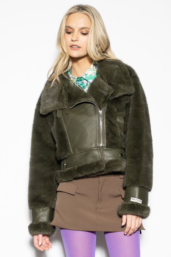 Snow Xue Gao Wool Faux Shearling Green Jacket