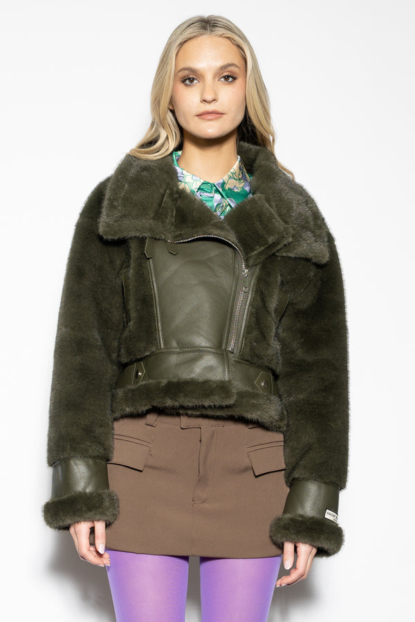 Snow Xue Gao Wool Faux Shearling Green Jacket