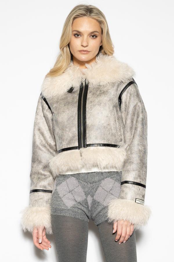 Snow Xue Gao Wool Faux Shearling Grey Jacket