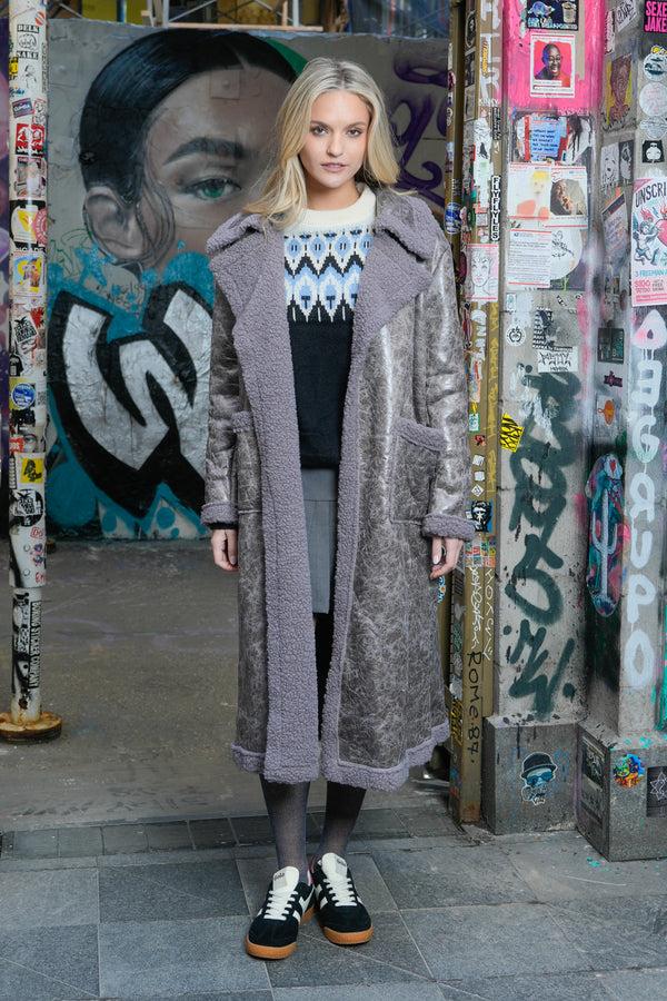 snow xue gao Wool Faux Shearling Purple Coat