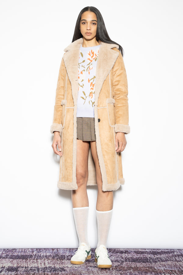 Snow Xue Gao Wool Faux Shearling Tan Coat