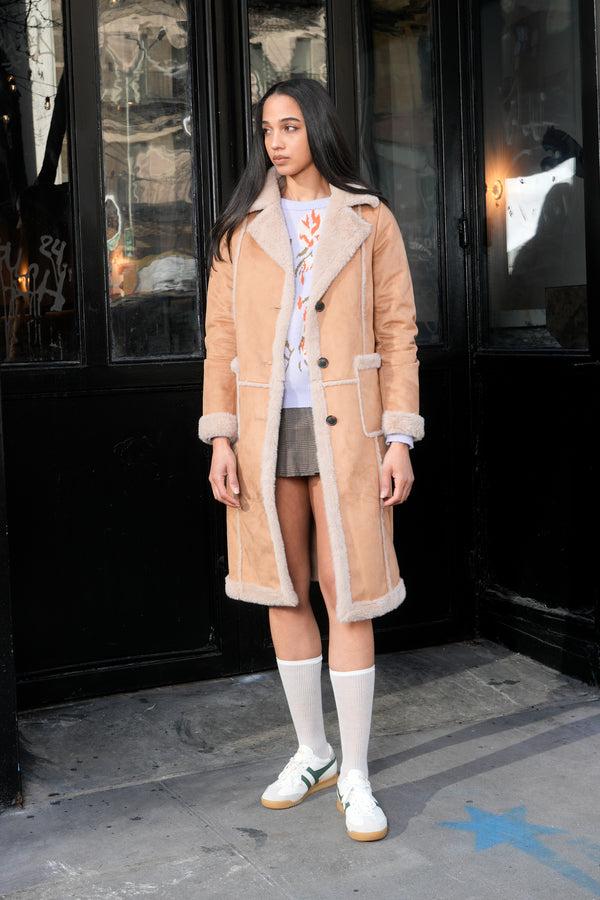 Snow Xue Gao Wool Faux Shearling Tan Coat