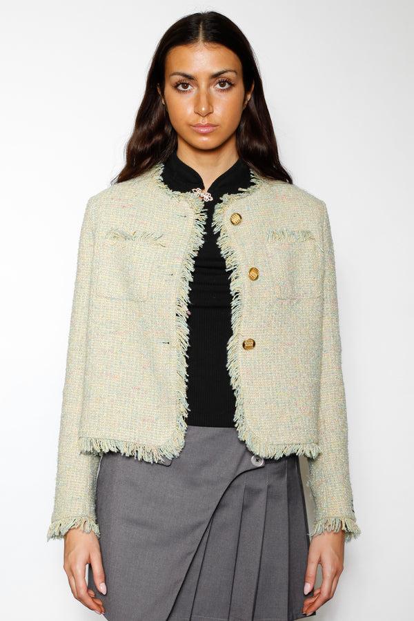 Snow Xue Gao Wool Green Cropped Tweed Blazer