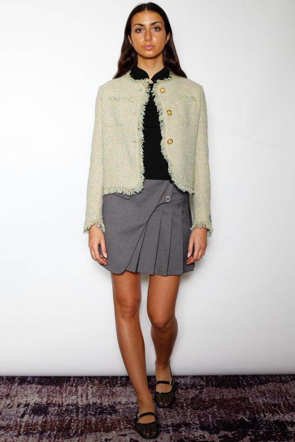 Snow Xue Gao Wool Green Cropped Tweed Blazer