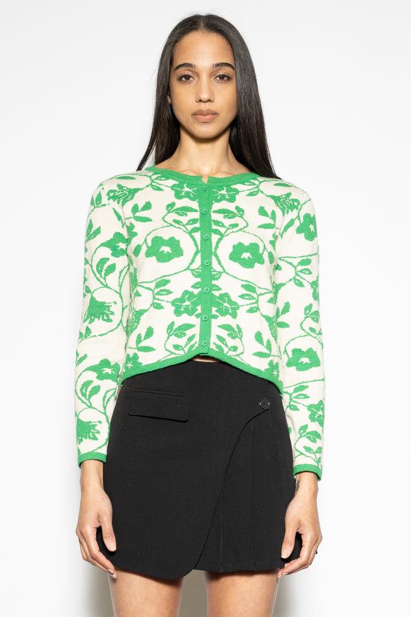 Snow Xue Gao Wool Green Floral Cardigan