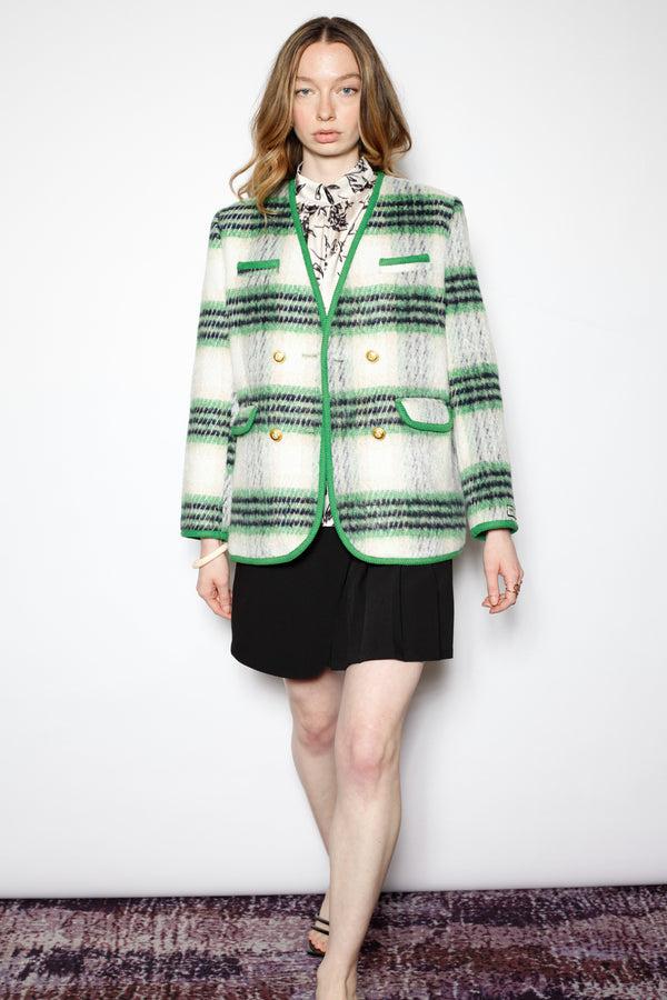 Snow Xue Gao Wool Green Plaid Blazer