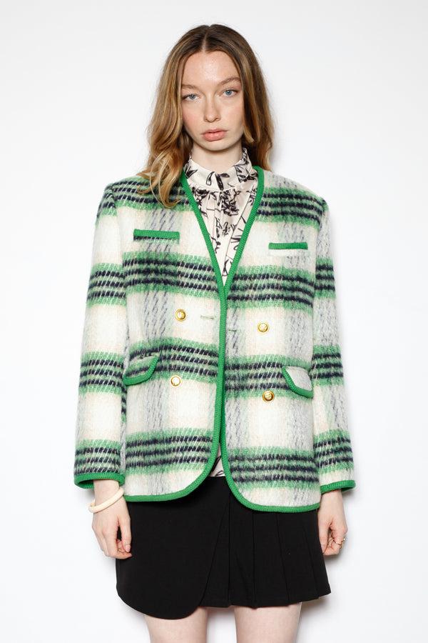 snow xue gao Wool Green Plaid Blazer