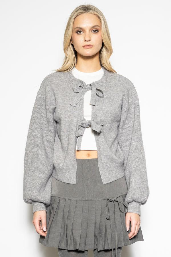 Snow Xue Gao Wool Grey Bow-Tie Cardigan