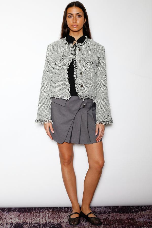 Snow Xue Gao Wool Grey Cropped Tweed Blazer