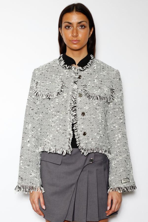 Snow Xue Gao Wool Grey Cropped Tweed Blazer