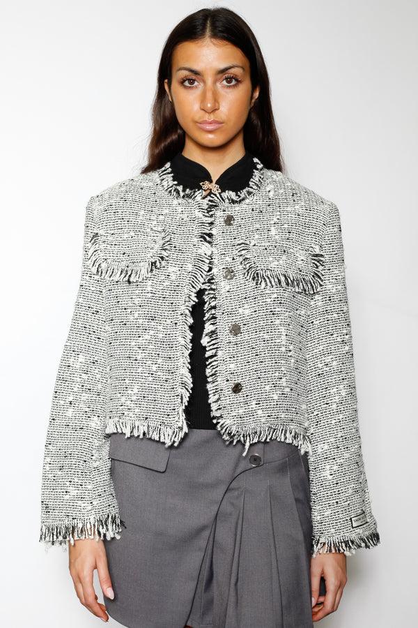 snow xue gao Wool Grey Cropped Tweed Blazer