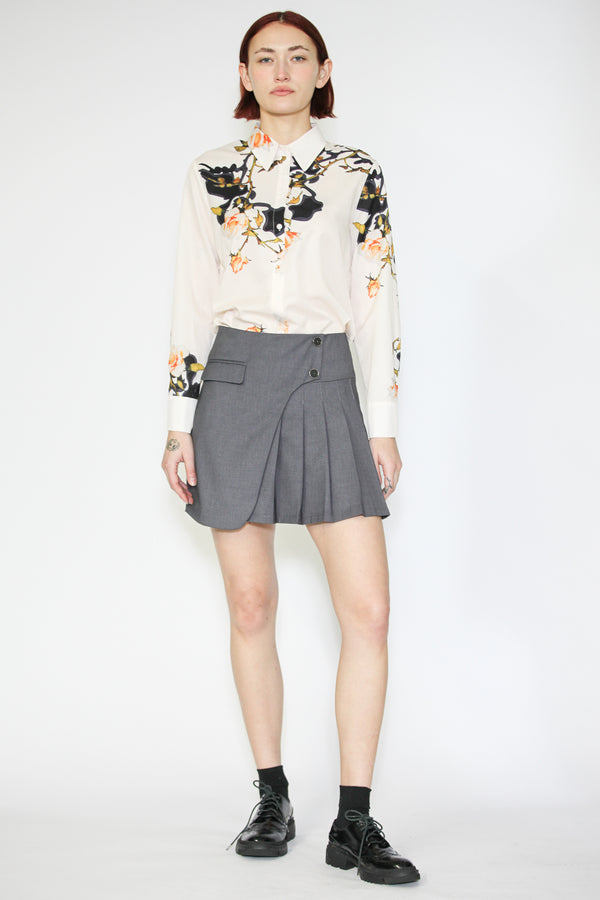 Snow Xue Gao Wool Grey Pleated Wrap Mini Skirt