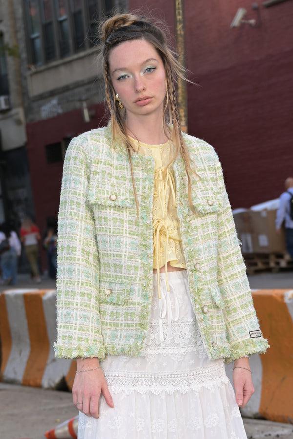 snow xue gao Wool Mint Green Tweed Blazer