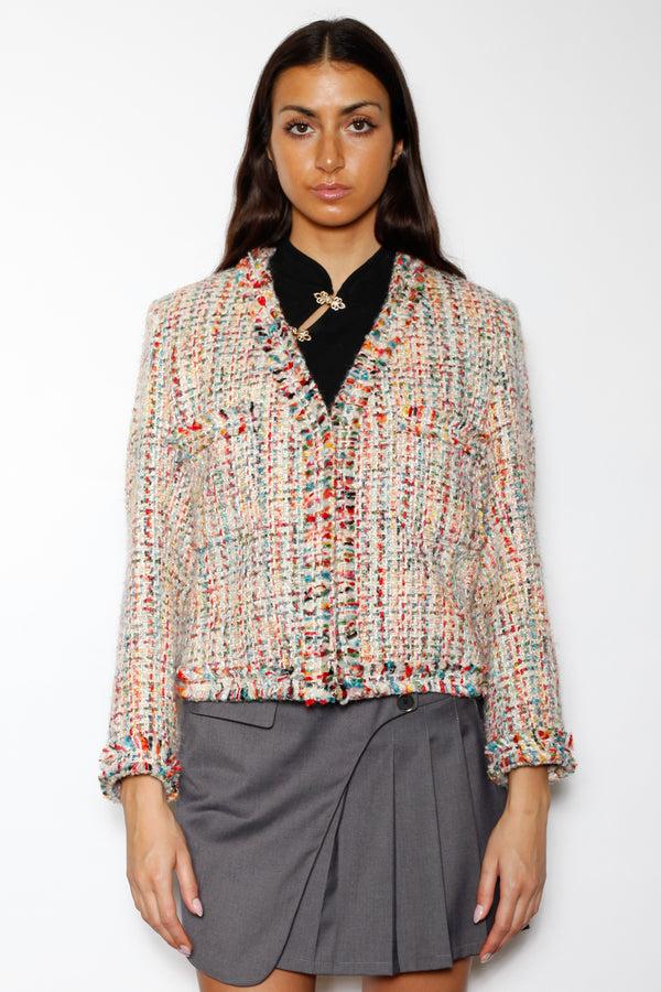 Snow Xue Gao Wool Mixed Pink Tweed Blazer