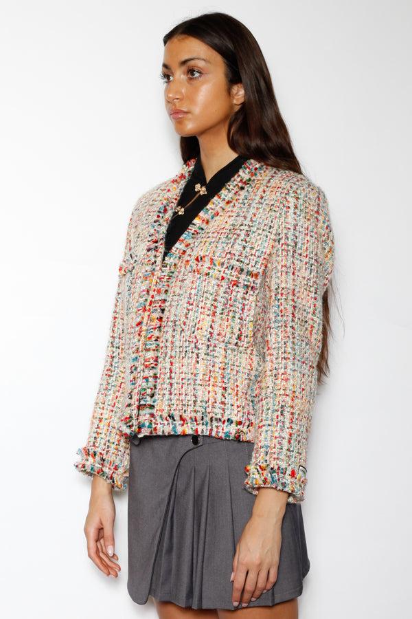 Snow Xue Gao Wool Mixed Pink Tweed Blazer