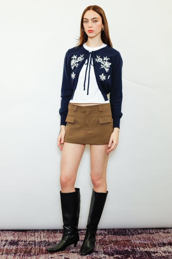Snow Xue Gao Wool Navy Floral Motif Cardigan