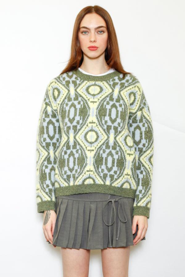 Snow Xue Gao Wool Olive Geometric Sweater