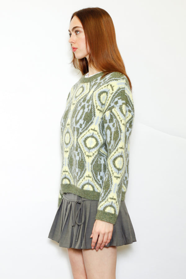 Snow Xue Gao Wool Olive Geometric Sweater