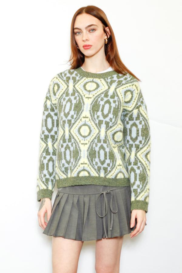 snow xue gao Wool Olive Geometric Sweater