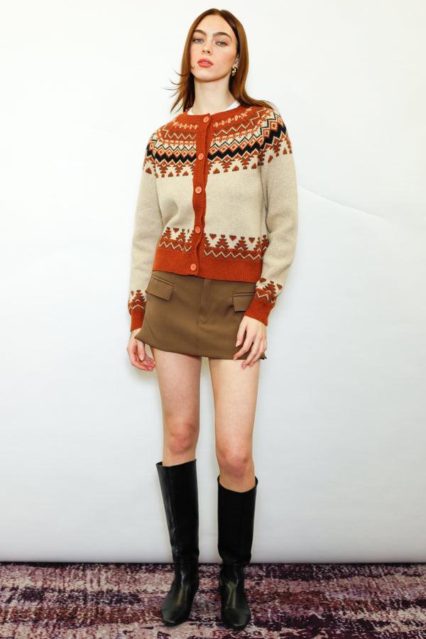 Snow Xue Gao Wool Orange Fair Isle Cardigan