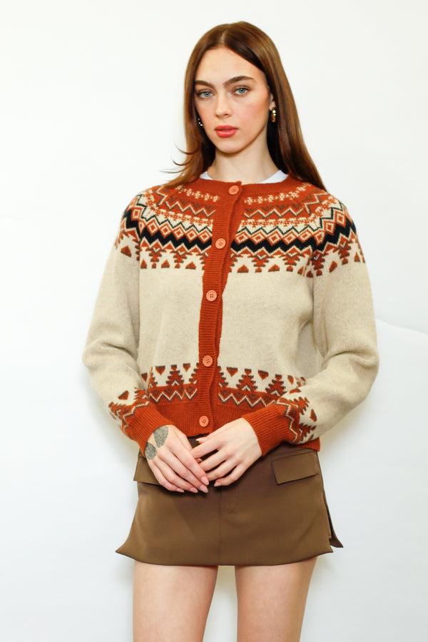 Snow Xue Gao Wool Orange Fair Isle Cardigan