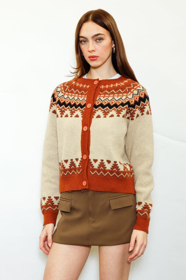 snow xue gao Wool Orange Fair Isle Cardigan