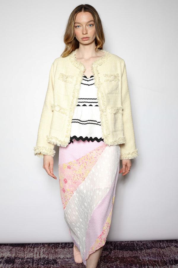 Snow Xue Gao Wool Pale Yellow Tweed Blazer