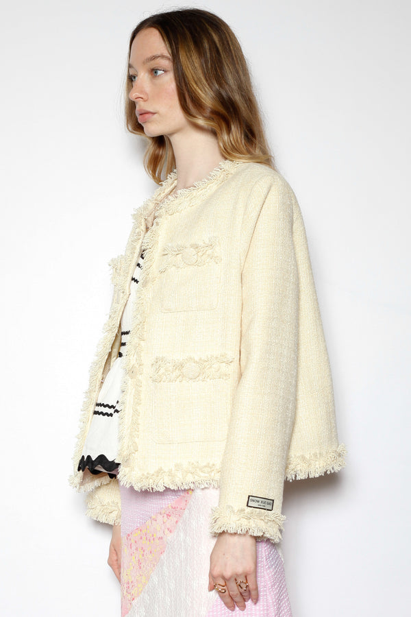 Snow Xue Gao Wool Pale Yellow Tweed Blazer