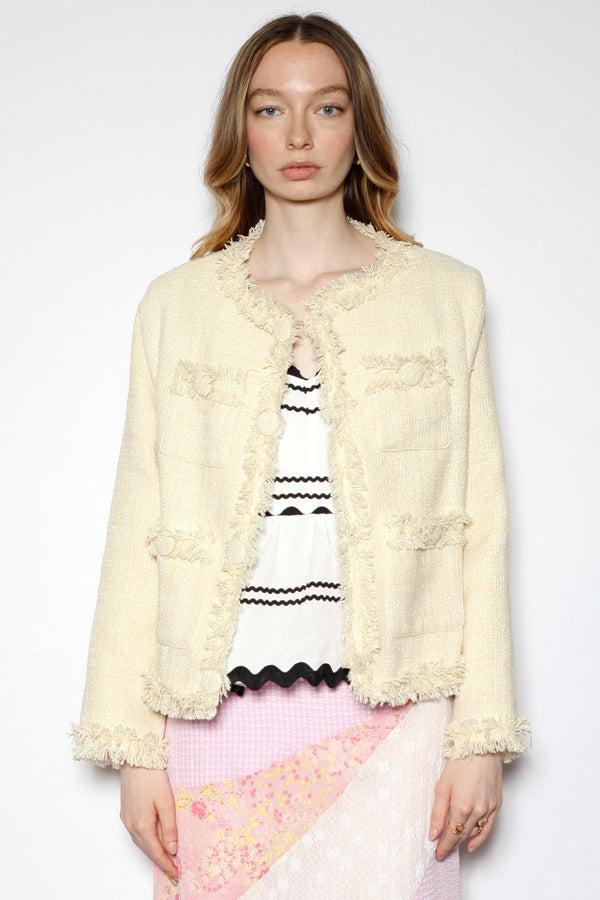 snow xue gao Wool Pale Yellow Tweed Blazer