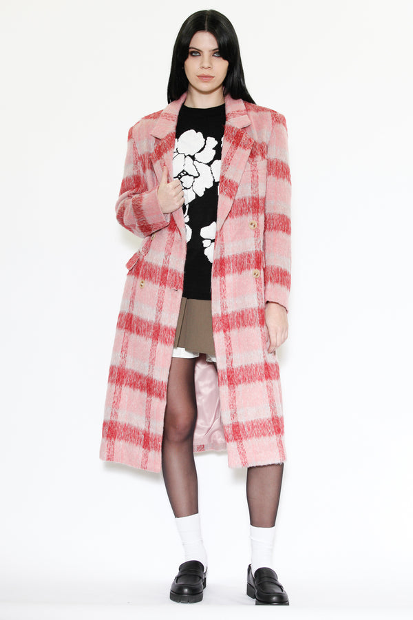 Snow Xue Gao Wool Pink And White Plaid Coat