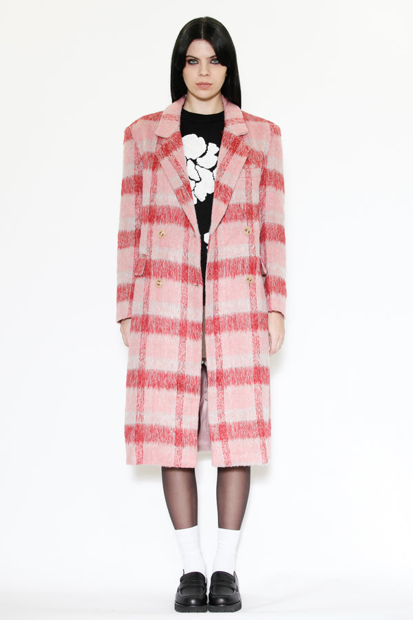 Snow Xue Gao Wool Pink And White Plaid Coat