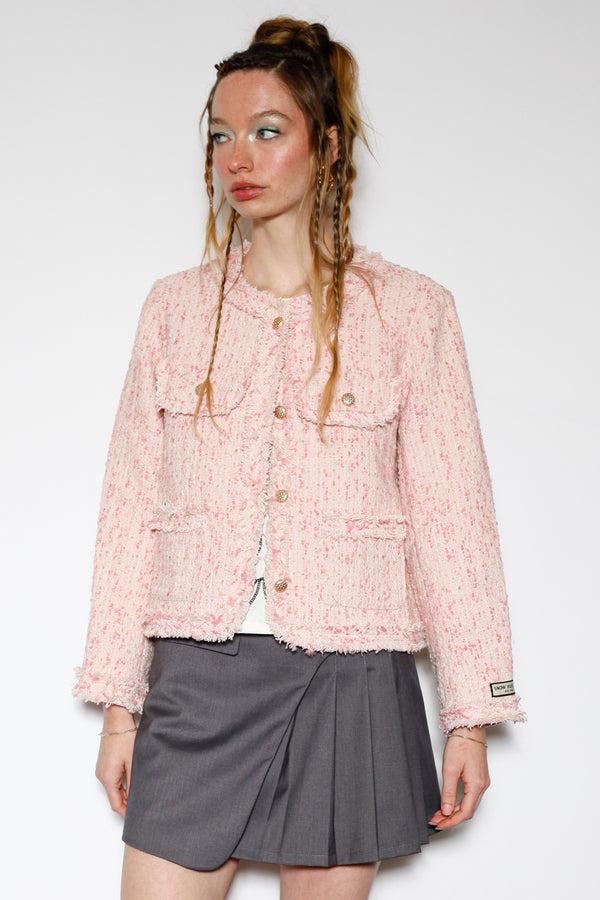 Snow Xue Gao Wool Pink Cropped Tweed Blazer