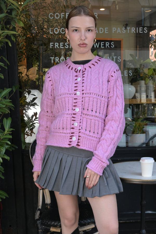 Snow Xue Gao Wool Pink Hand-Embroidered Cardigan