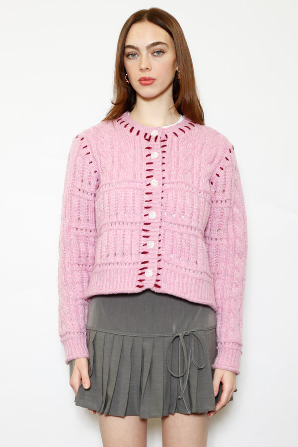 Snow Xue Gao Wool Pink Hand-Embroidered Cardigan