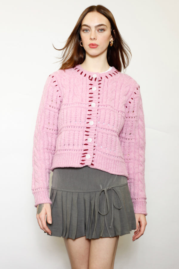 snow xue gao Wool Pink Hand-Embroidered Cardigan