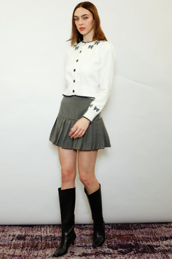 Snow Xue Gao Wool White Bow Jacquard Cardigan