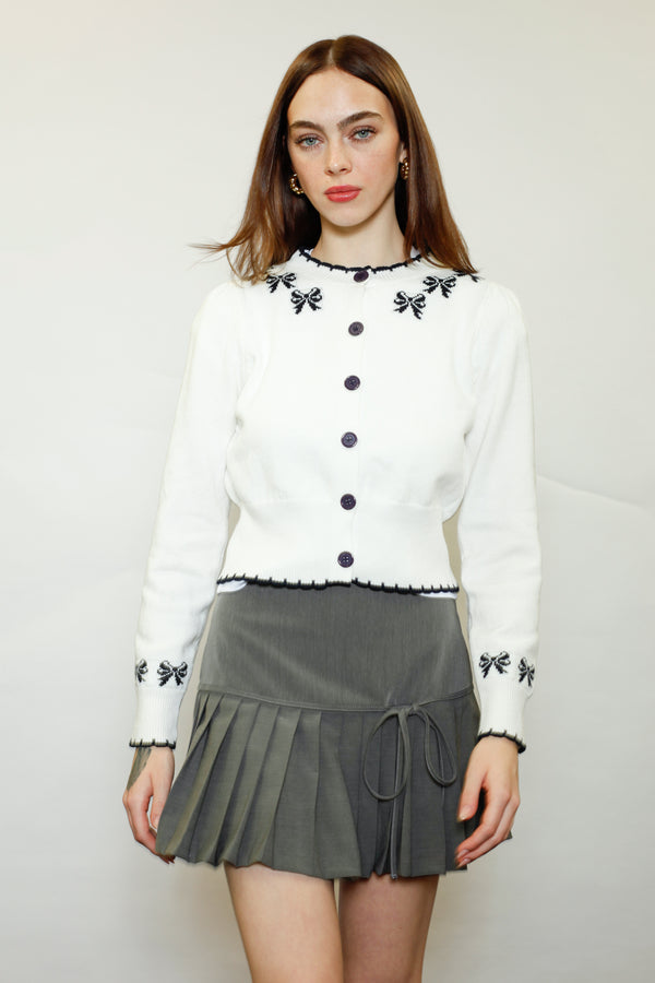 snow xue gao Wool White Bow Jacquard Cardigan
