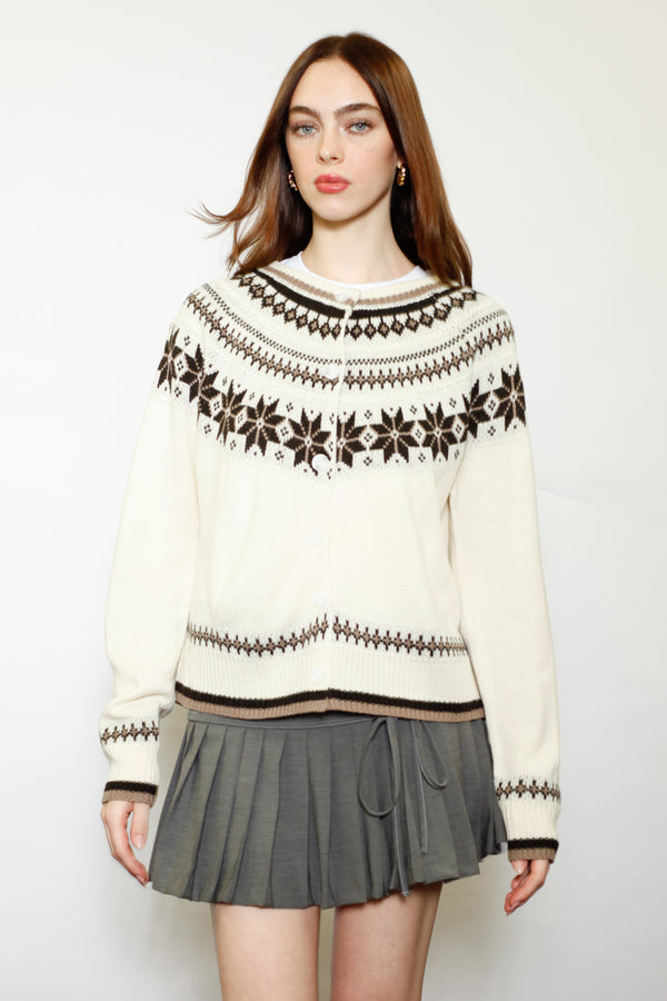 Snow Xue Gao Wool White & Brown Fair Isle Cardigan