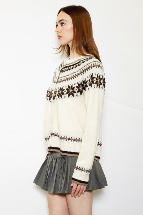 Snow Xue Gao Wool White & Brown Fair Isle Cardigan