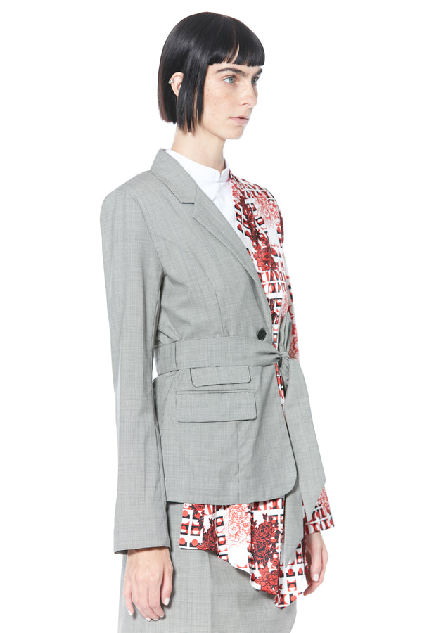 Snow Xue Gao Wool And Silk Printed Red Kimono Style Asymmetric Blazer