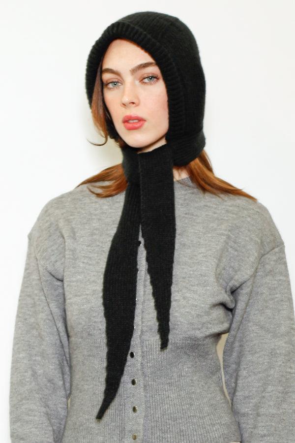 Snow Xue Gao Wool Knitted Black Hoodie Hat Balaclava Bonnet