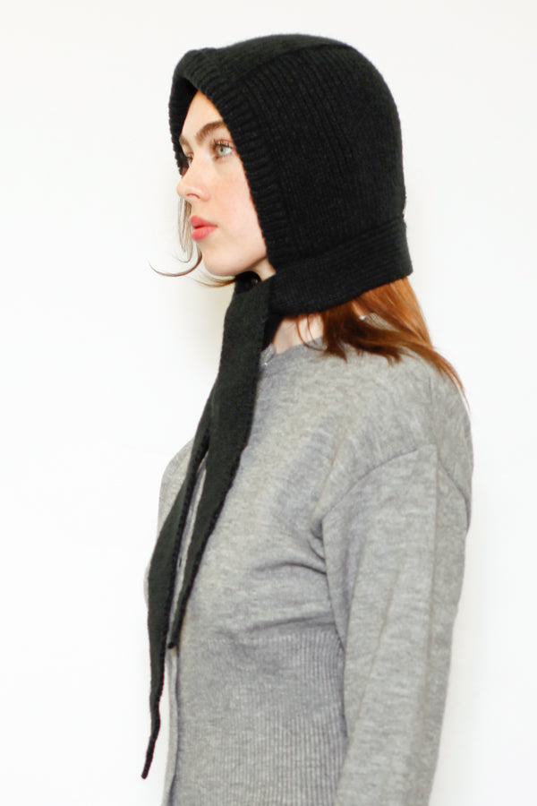 snow xue gao Wool Knitted Black Hoodie Hat Balaclava Bonnet