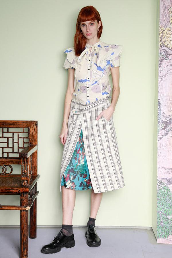 Snow Xue Gao Wool Plaid And Silk Pleated Wrap Skirt