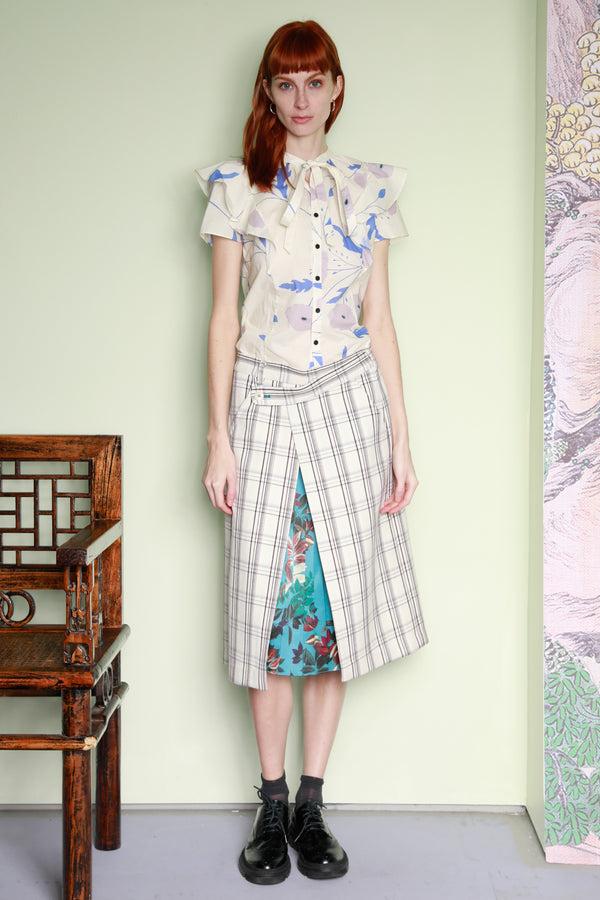 Snow Xue Gao Wool Plaid And Silk Pleated Wrap Skirt