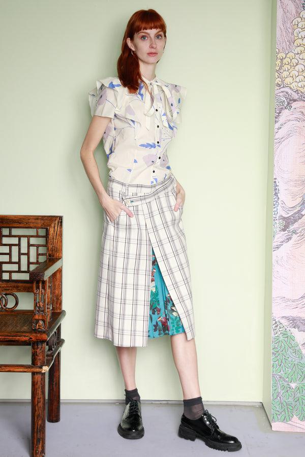 Snow Xue Gao Wool Plaid And Silk Pleated Wrap Skirt